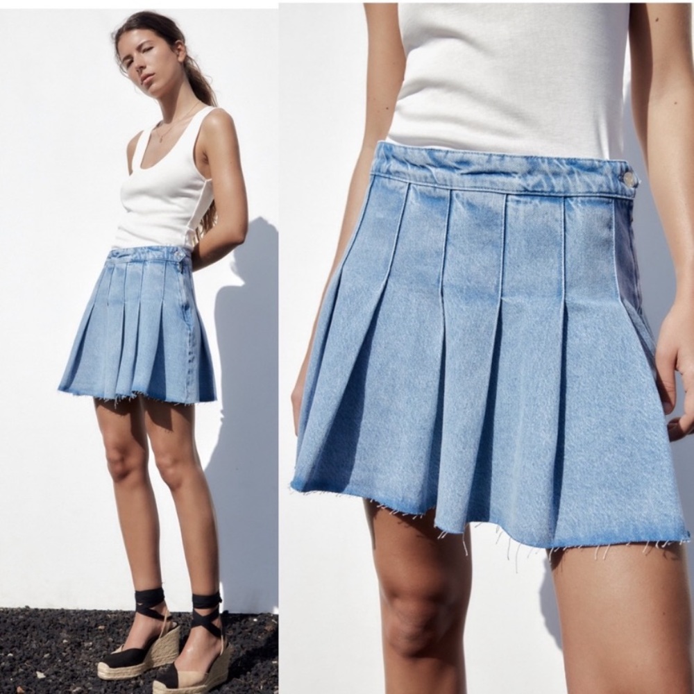 ZARA Box Pleat Denim Skirt